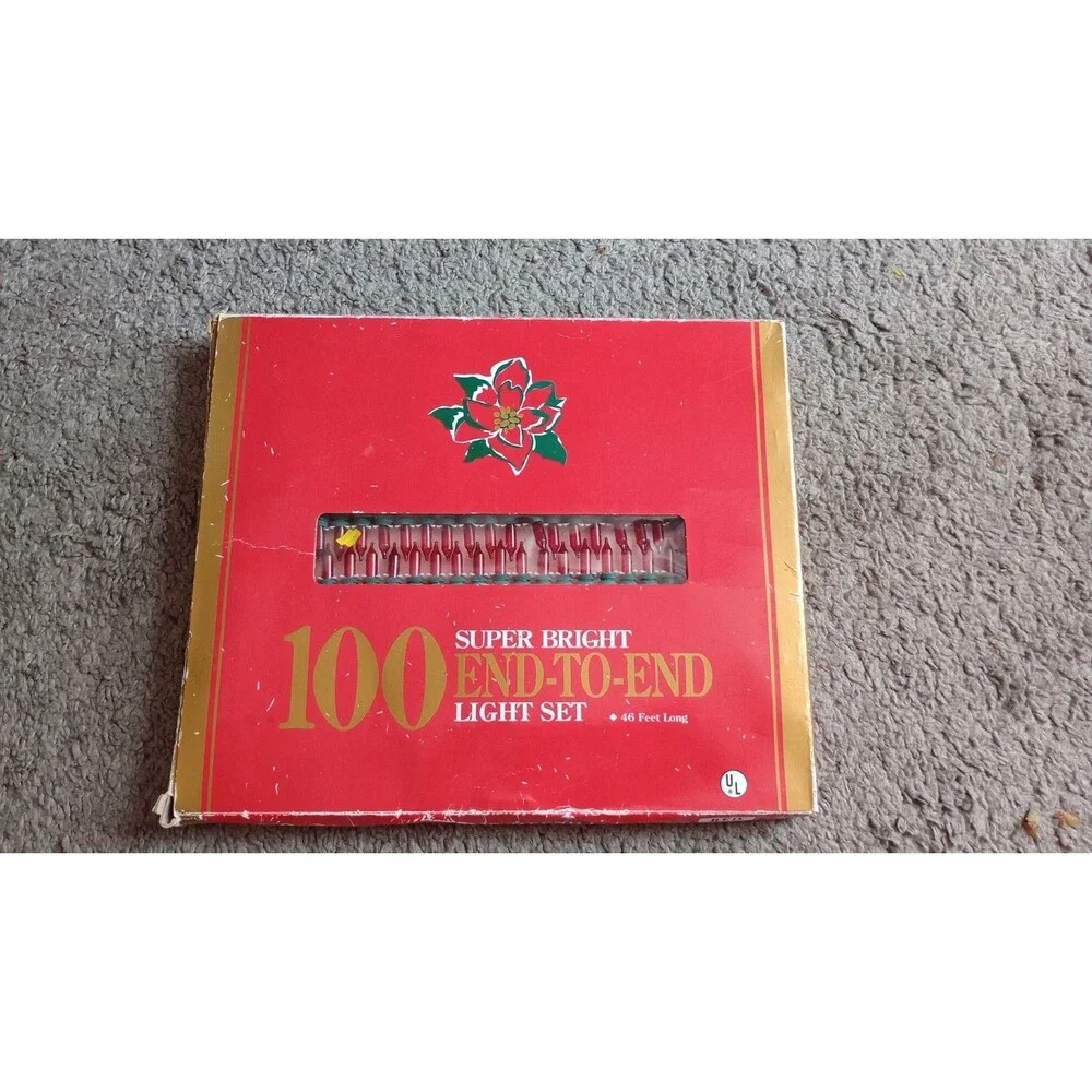 NEW CHRISTMAS LIGHTS Holiday Time 100 Super Bright End-to-End Light Set NOS